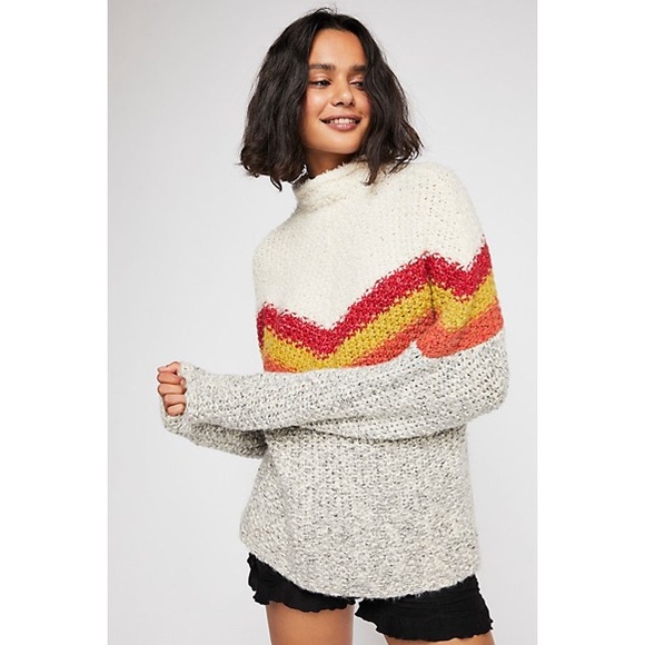 Free People Turn Around Sweater in Ivory Combo, Sz. S - Picture 2 of 8